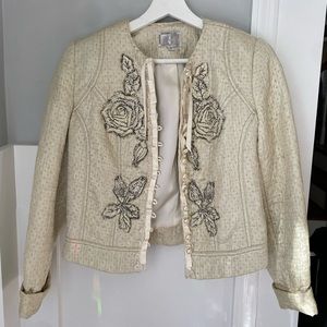 Alberto Makali Marcasite Studded Cream Quilted Satin Rose Blazer